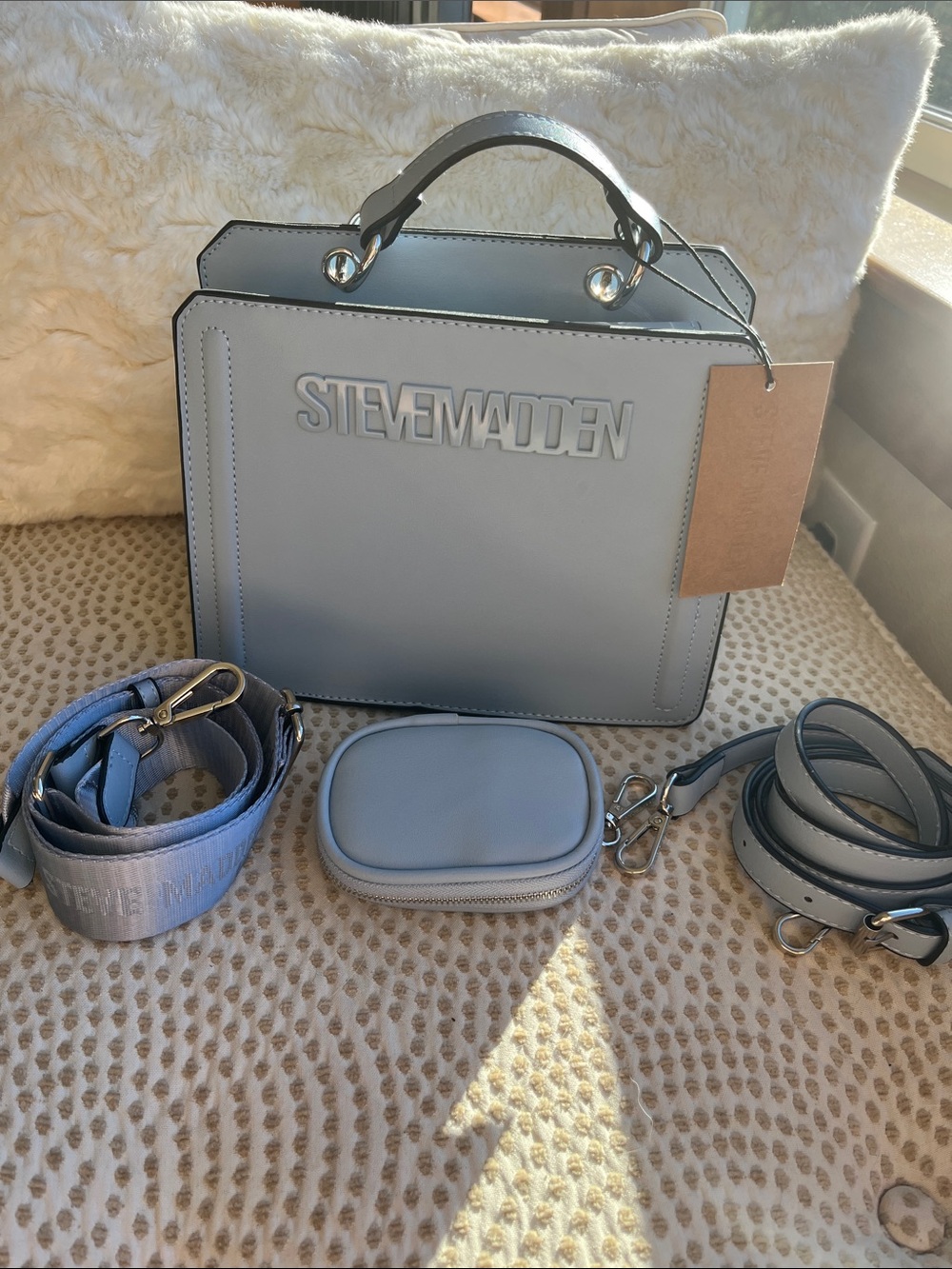 Steve Madden Pale Blue Structured Satchel with Straps